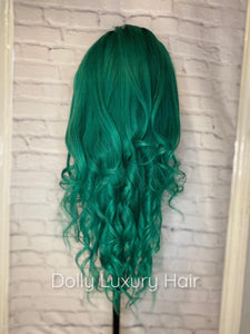 Luxury Brazilian Emerald Green 100% Human Hair Swiss 13x4 Lace Front Glueless Wig Wavy Colourful U-Part, 360 or Full Lace Upgrade Available