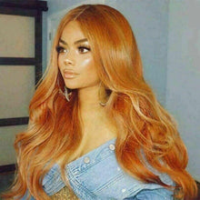 Load image into Gallery viewer, Luxury Remy Wavy Orange Body Wave 100% Human Hair Swiss 13x4 Lace Front Glueless Wig Colouful U-Part or Full Lace Upgrade Available
