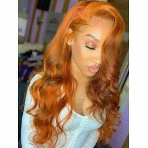 Luxury Remy Wavy Orange Body Wave 100% Human Hair Swiss 13x4 Lace Front Glueless Wig Colouful U-Part or Full Lace Upgrade Available