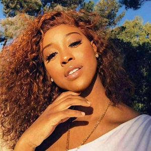 Luxury Remy Curly Auburn #30 100% Human Hair Swiss 13x4 Lace Front Glueless Wig Ginger Brown U-Part, 360 or Full Lace Upgrade Available