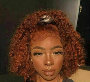 Luxury Remy Curly Auburn #30 100% Human Hair Swiss 13x4 Lace Front Glueless Wig Ginger Brown U-Part, 360 or Full Lace Upgrade Available