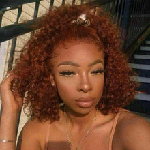Load image into Gallery viewer, Luxury Remy Curly Auburn #30 100% Human Hair Swiss 13x4 Lace Front Glueless Wig Ginger Brown U-Part, 360 or Full Lace Upgrade Available
