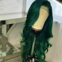 Load image into Gallery viewer, Luxury Brazilian Mermaid Dark Emerald Green 100% Human Hair Swiss 13x4 Lace Front Wig Wavy Colourful U-Part or Full Lace Upgrade Available
