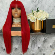 Load image into Gallery viewer, Luxury Remy Hot Red Fringe Bangs 100% Human Hair Swiss 13x4 Lace Front Glueless Wig Colouful U-Part, 360 or Full Lace Upgrade Available
