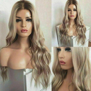 Luxury Brazilian Remy Wavy Ash Blonde Ombre 100% Human Hair Swiss 13x4 Lace Front Glueless Wig U-Part, 360 or Full Lace Upgrade Available