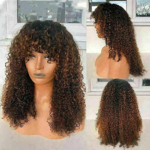 Luxury Remy Ombre Auburn Curly Bangs Fringe 100% Human Hair Swiss 13x4 Lace Front Glueless Wig U-Part, 360 or Full Lace Upgrade Available