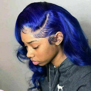 Luxury Remy Midnight Blue Body Wave 100% Human Hair Swiss 13x4 Lace Front Glueless Wig Colouful U-Part or Full Lace Upgrade Available