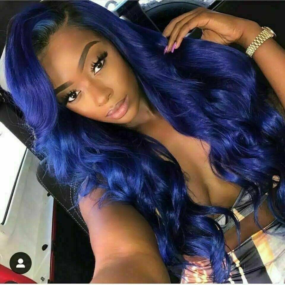 Luxury Remy Midnight Blue Body Wave 100% Human Hair Swiss 13x4 Lace Front Glueless Wig Colouful U-Part or Full Lace Upgrade Available