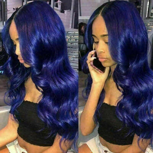 Luxury Remy Midnight Blue Body Wave 100% Human Hair Swiss 13x4 Lace Front Glueless Wig Colouful U-Part or Full Lace Upgrade Available
