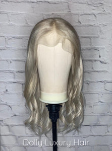Luxury Ice Blonde Platinum White 100% Human Hair Swiss 13x4 Lace Front Glueless Wig Wavy U-Part, 360 or Full Lace Upgrade Available