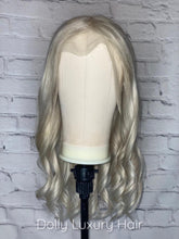 Load image into Gallery viewer, Luxury Ice Blonde Platinum White 100% Human Hair Swiss 13x4 Lace Front Glueless Wig Wavy U-Part, 360 or Full Lace Upgrade Available
