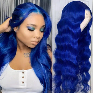 Luxury Royal Deep Blue 100% Human Hair Swiss 13x4 Lace Front Glueless Wig Colouful U-Part, 360 or Full Lace Upgrade Available