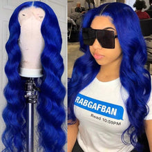 Load image into Gallery viewer, Luxury Royal Deep Blue 100% Human Hair Swiss 13x4 Lace Front Glueless Wig Colouful U-Part, 360 or Full Lace Upgrade Available
