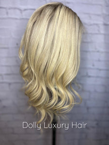 Luxury Light Ash Platinum Blonde Balayage Highlight 100% Human Hair Swiss 13x4 Lace Front Glueless Wig U-Part, 360 or Full Lace Upgrade Available