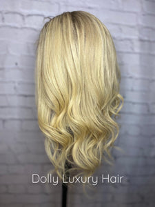 Luxury Light Ash Platinum Blonde Balayage Highlight 100% Human Hair Swiss 13x4 Lace Front Glueless Wig U-Part, 360 or Full Lace Upgrade Available