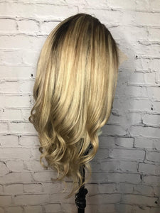 Luxury Light Ash Honey Blonde Brown Balayage Highlight 100% Human Hair Swiss 13x4 Lace Front Wig U-Part, 360 or Full Lace Upgrade Available