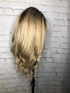 Luxury Light Ash Honey Blonde Brown Balayage Highlight 100% Human Hair Swiss 13x4 Lace Front Wig U-Part, 360 or Full Lace Upgrade Available