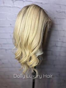 Luxury Light Ash Platinum Blonde Balayage Highlight 100% Human Hair Swiss 13x4 Lace Front Glueless Wig U-Part, 360 or Full Lace Upgrade Available