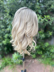 Luxury Light Ash Platinum Blonde Balayage Highlight 100% Human Hair Swiss 13x4 Lace Front Glueless Wig U-Part, 360 or Full Lace Upgrade Available