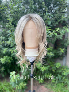 Luxury Light Ash Platinum Blonde Balayage Highlight 100% Human Hair Swiss 13x4 Lace Front Glueless Wig U-Part, 360 or Full Lace Upgrade Available