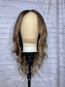 Luxury Caramel Blonde Balayage Highlight 100% Human Hair Swiss 13x4 Lace Front Glueless Wig U-Part, 360 or Full Lace Upgrade Available