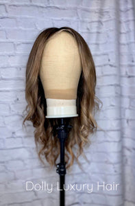 Luxury Caramel Blonde Balayage Highlight 100% Human Hair Swiss 13x4 Lace Front Glueless Wig U-Part, 360 or Full Lace Upgrade Available
