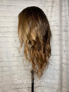 Luxury Caramel Blonde Balayage Highlight 100% Human Hair Swiss 13x4 Lace Front Glueless Wig U-Part, 360 or Full Lace Upgrade Available