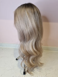 Luxury Balayage Highlight Ash Blonde 100% Human Hair Swiss 13x4 Lace Front Glueless Wig Wavy  U-Part, 360 or Full Lace Upgrade Available