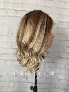 Luxury Balayage Highlight Brown Ash Blonde 100% Human Hair Swiss 13x4 Lace Front Glueless Wig  U-Part, 360 or Full Lace Upgrade Available