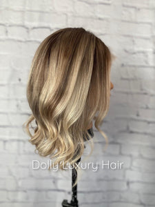 Luxury Balayage Highlight Brown Ash Blonde 100% Human Hair Swiss 13x4 Lace Front Glueless Wig  U-Part, 360 or Full Lace Upgrade Available