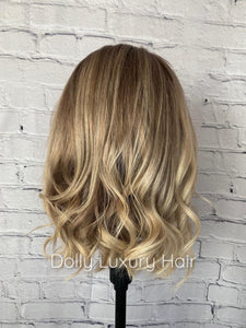 Luxury Balayage Highlight Brown Ash Blonde 100% Human Hair Swiss 13x4 Lace Front Glueless Wig  U-Part, 360 or Full Lace Upgrade Available