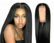 Load image into Gallery viewer, Luxury Straight Black #1B Natural Black 100% Human Hair Swiss 13x4 Lace Front Glueless Wig U-Part, 360 or Full Lace Upgrade Available

