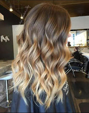 Load image into Gallery viewer, Luxury Golden Sunshine Gradual Bayalage 100% Human Hair Swiss 13x4 Lace Front Glueless Wig Wavy U-Part, 360 or Full Lace Upgrade Available
