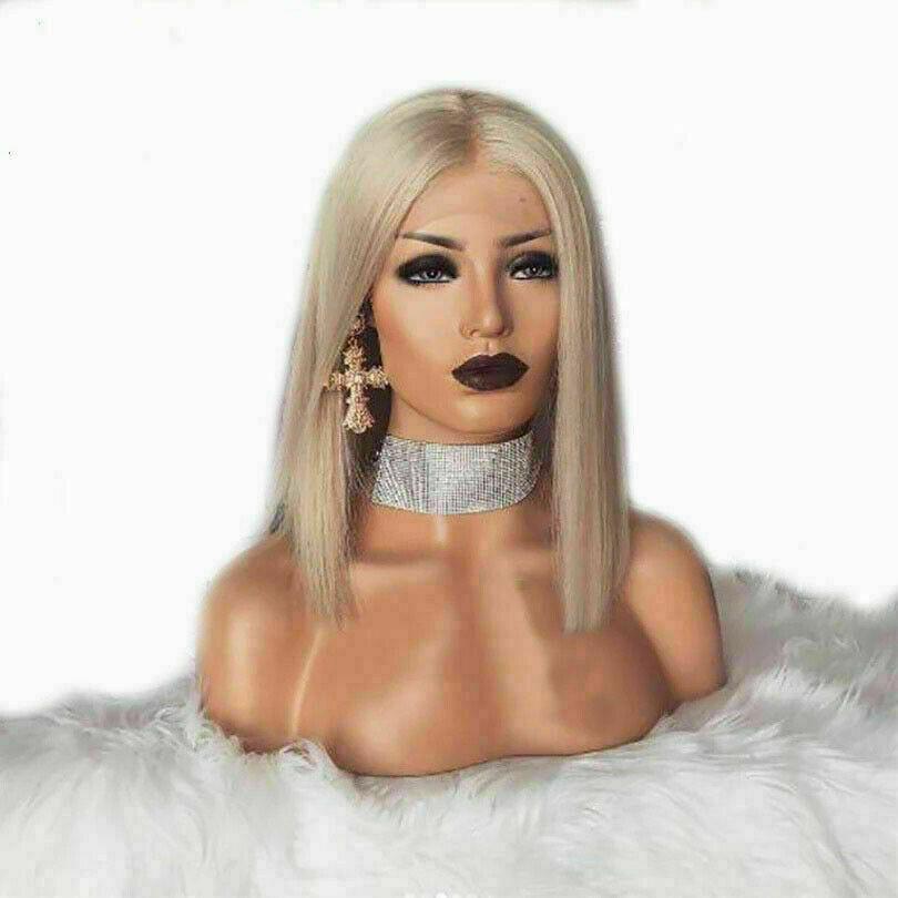 Luxury Platinum Blonde #60 Bob 100% Human Hair Swiss 13x4 Lace Front Glueless Wig Ash Human U-Part, 360 or Full Lace Upgrade Available