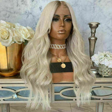 Load image into Gallery viewer, Luxury Wavy Platinum Blonde Ash Root Ombre 100% Human Hair Swiss 13x4 Lace Front Glueless Wig U-Part, 360 or Full Lace Upgrade Available
