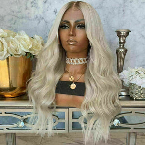 Luxury Wavy Platinum Blonde Ash Root Ombre 100% Human Hair Swiss 13x4 Lace Front Glueless Wig U-Part, 360 or Full Lace Upgrade Available