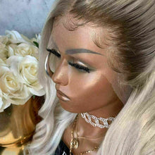 Load image into Gallery viewer, Luxury Wavy Platinum Blonde Ash Root Ombre 100% Human Hair Swiss 13x4 Lace Front Glueless Wig U-Part, 360 or Full Lace Upgrade Available
