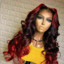 Load image into Gallery viewer, Luxury Ombre Dark Red Burgundy 100% Human Hair Swiss 13x4 Lace Front Glueless Wig Body Wave Colouful U-Part or Full Lace Upgrade Available
