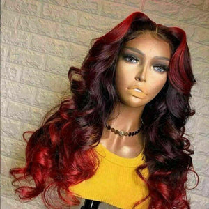 Luxury Ombre Dark Red Burgundy 100% Human Hair Swiss 13x4 Lace Front Glueless Wig Body Wave Colouful U-Part or Full Lace Upgrade Available