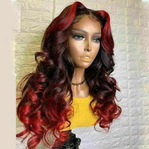 Luxury Ombre Dark Red Burgundy 100% Human Hair Swiss 13x4 Lace Front Glueless Wig Body Wave Colouful U-Part or Full Lace Upgrade Available