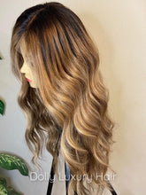 Load image into Gallery viewer, BAILEY | Luxe Caramel Platinum Ash Blonde Balayage Human Hair Swiss 13x4 Lace Front Wig Bleached Knots Transparent Lace Brown Full Lace Available
