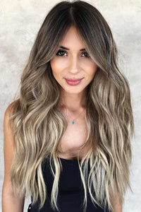Luxury Dark & Light Dimensional Ash Blonde Balayage 100% Human Hair Swiss 13x4 Lace Front Glueless Wig Wavy U-Part or Full Lace Upgrade Available