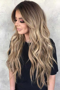 Luxury Toasted Ash Blonde Balayage 100% Human Hair Swiss 13x4 Lace Front Glueless Wig Wavy U-Part, 360 or Full Lace Upgrade Available