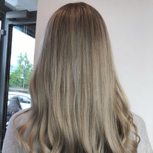 Load image into Gallery viewer, Luxury Grey Ash Brown Balayage 100% Human Hair Swiss 13x4 Lace Front Glueless Wig Wavy Gray U-Part, 360 or Full Lace Upgrade Available
