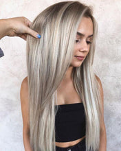 Load image into Gallery viewer, Luxury Silver Ash Blonde Balayage 100% Human Hair Swiss 13x4 Lace Front Glueless Wig U-Part, 360 or Full Lace Upgrade Available
