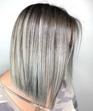 Load image into Gallery viewer, Luxury Ash Platinum Blonde Grey Gray Balayage 100% Human Hair Swiss 13x4 Lace Front Glueless Wig U-Part, 360 or Full Lace Upgrade Available
