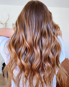 Luxury Golden Peach Balayage 100% Human Hair Swiss 13x4 Lace Front Glueless Wig Wavy U-Part, 360 or Full Lace Upgrade Available