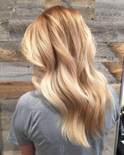 Load image into Gallery viewer, Luxury Honey Blonde &amp; Caramel Balayage 100% Human Hair Swiss 13x4 Lace Front Glueless Wig Wavy U-Part, 360 or Full Lace Upgrade Available
