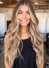 Load image into Gallery viewer, Luxury Blonde Sunkissed Blonde Brown Ombre Balayage  100% Human Hair Swiss 13x4 Lace Front Glueless Wig Wavy Full Lace Upgrade Available
