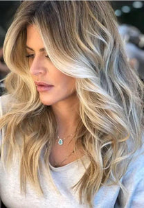 Luxury Frosty Blonde Textured Balayage Hair  100% Human Hair Swiss 13x4 Lace Front Glueless Wig Wavy U-Part or Full Lace Upgrade Available